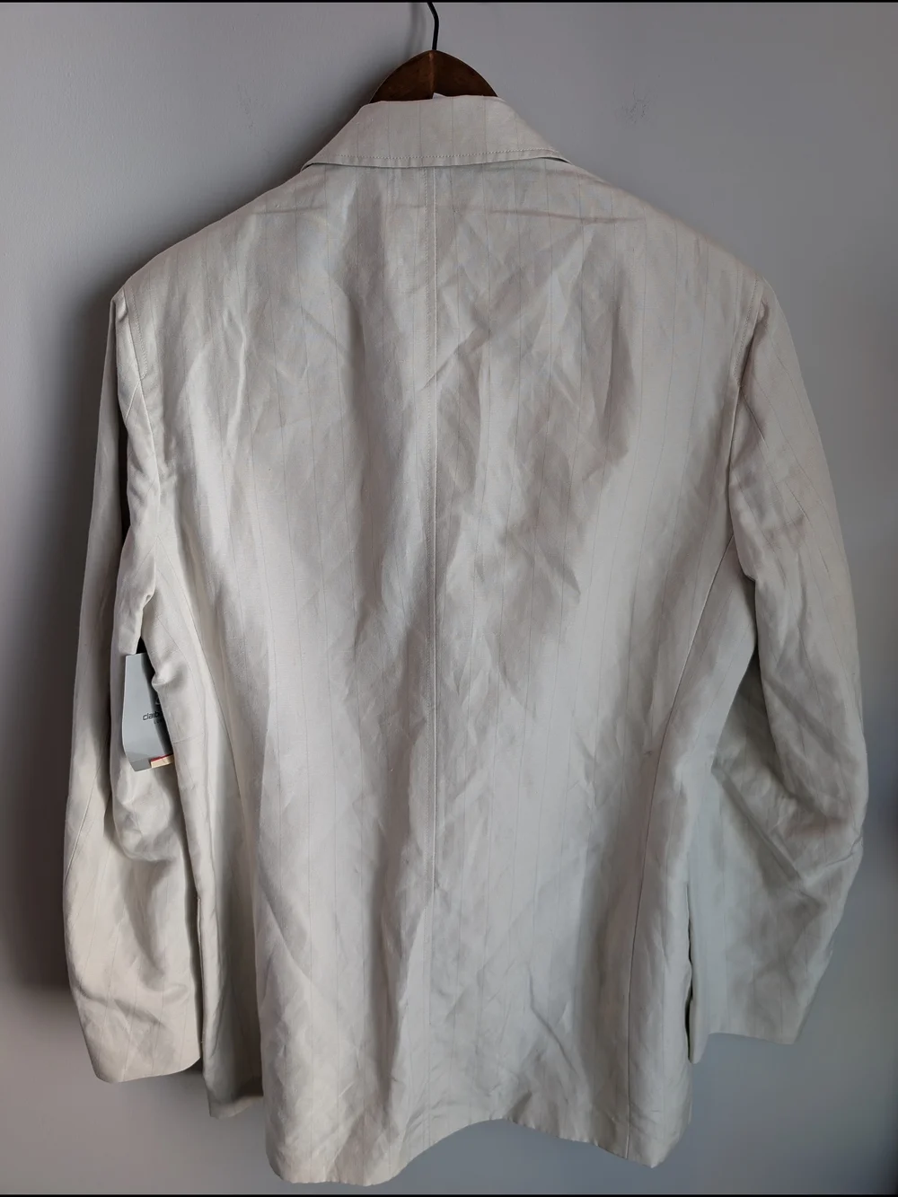 Claiborne Luxe Sport Coat Blazer Mens 40R Silk Linen Beige Striped Venetian NWT